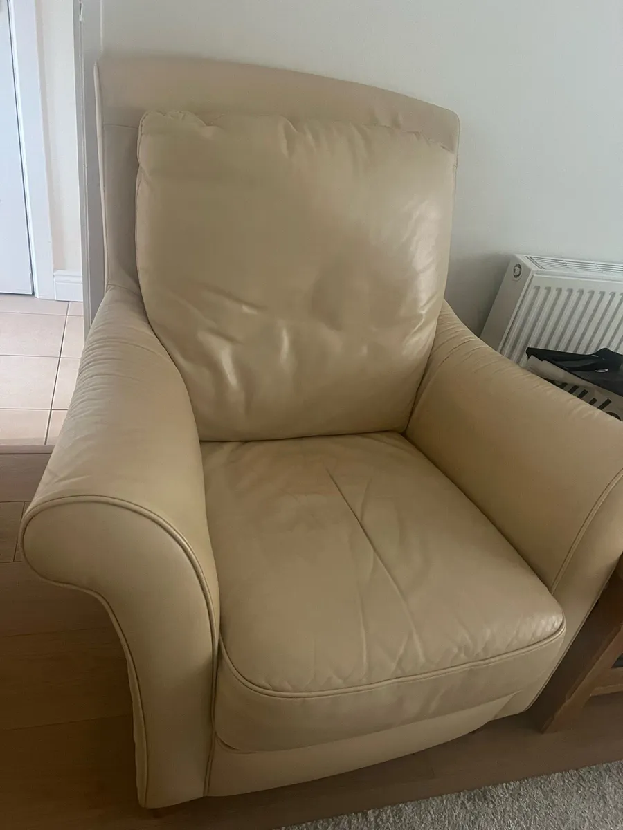 Cream Leather Couch and Arm Chair - Image 4