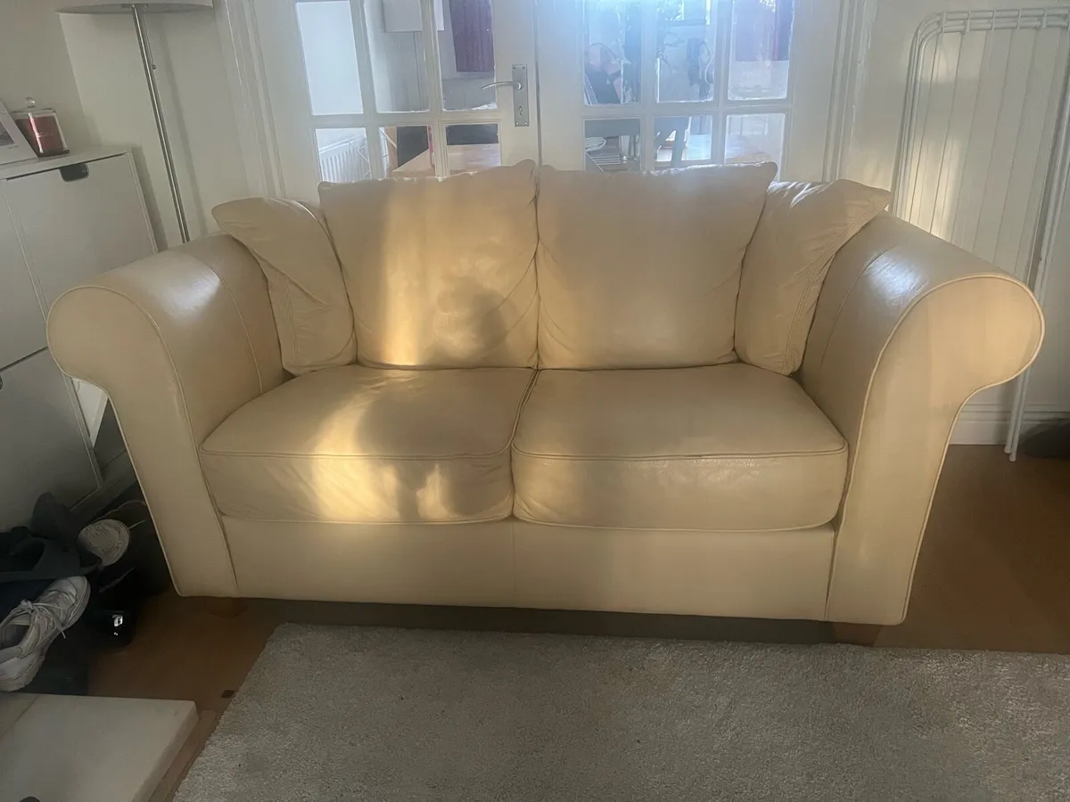 Cream Leather Couch and Arm Chair - Image 3