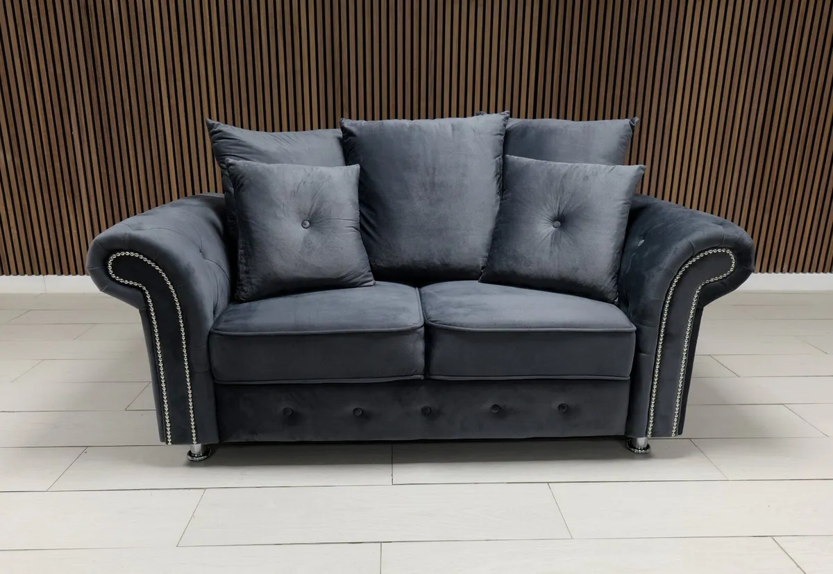 Olympia 3+2+1 Grey & Cream Fabric Sofa Set - Image 2