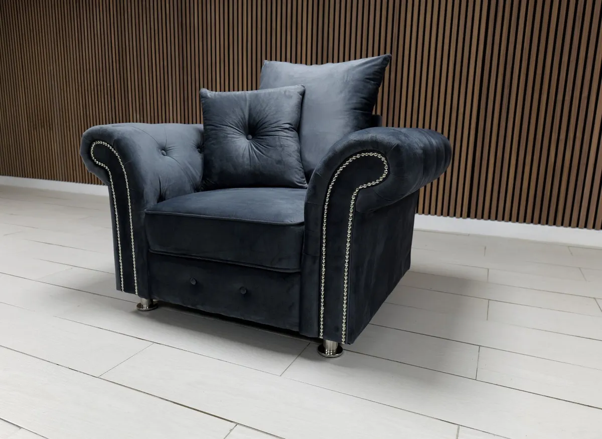 Olympia 3+2+1 Grey & Cream Fabric Sofa Set - Image 3