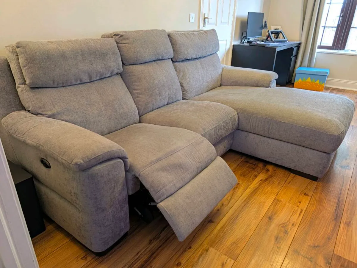 Light Gray 3-Seater Sofa with Chaise & E-Recliner - Image 2