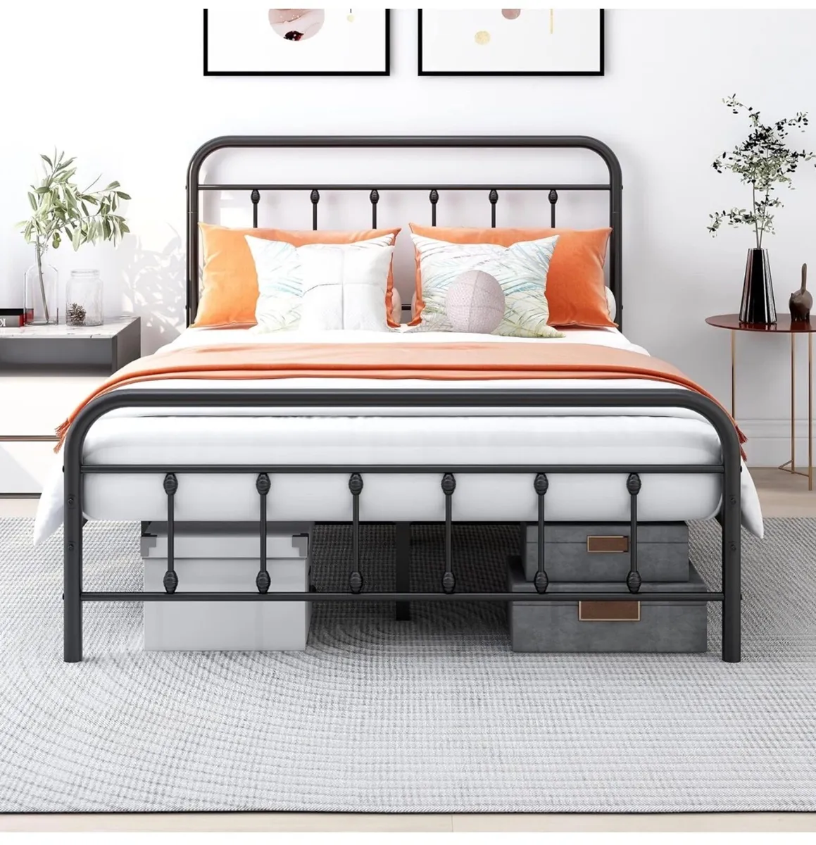 Double Bed Frame with Storage and Headboard, Metal - Image 4