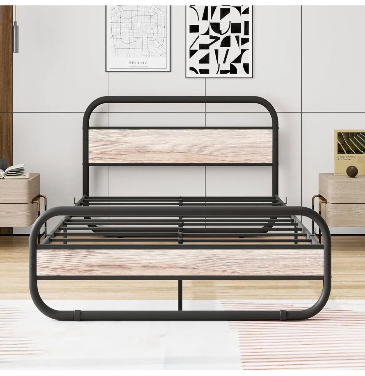 Double Bed Frame with Headboard, Bed Frame Double, - Image 3