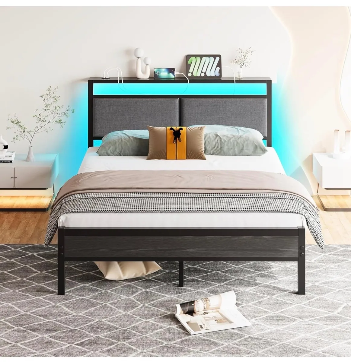 4FT6 Double Bed Frame with Storage Headboard - Image 2