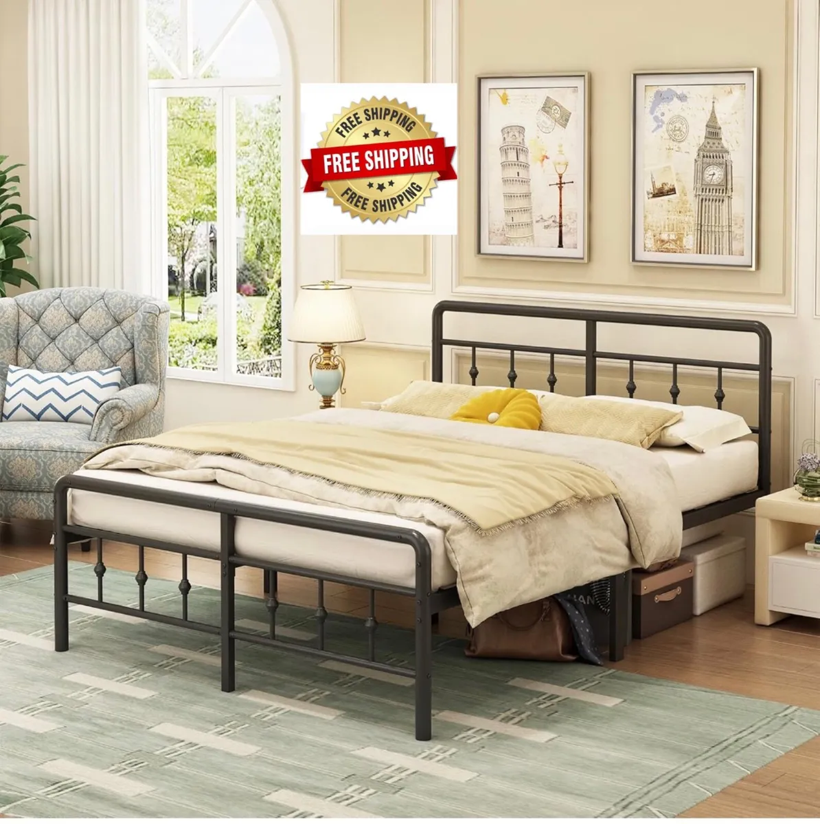 Double Bed Frame with Victorian Headboard, 135 x 1 - Image 1