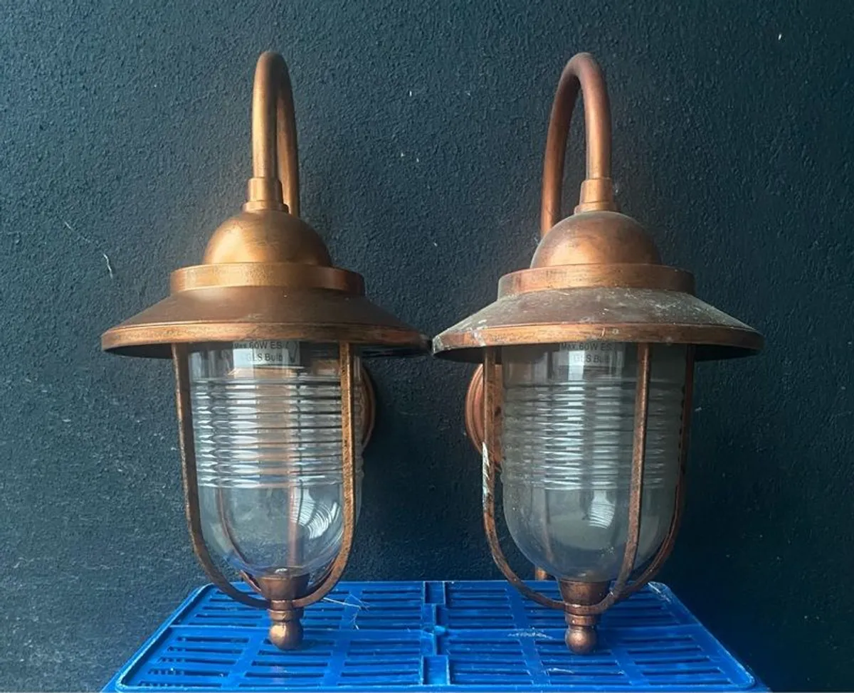 Pair Copper Effect Outdoor Wall Lights - Image 3