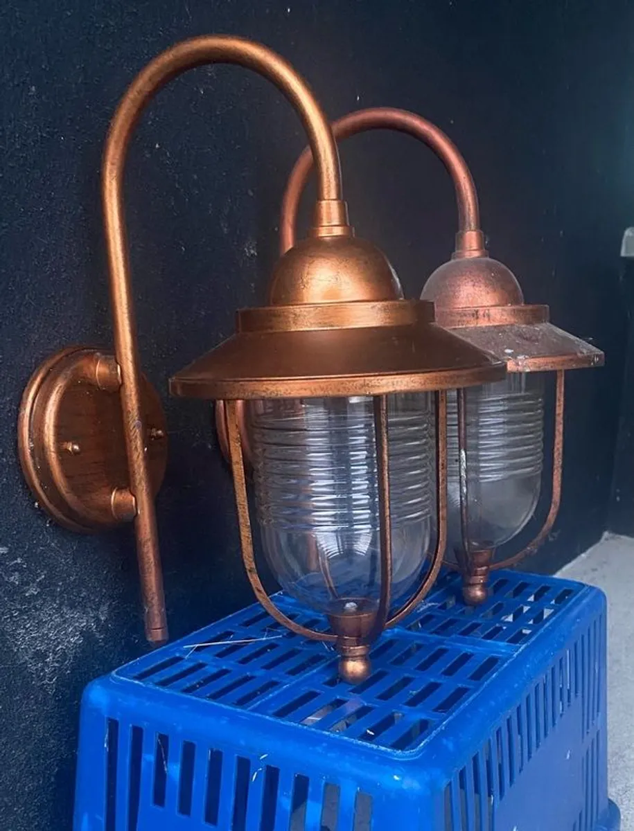 Pair Copper Effect Outdoor Wall Lights - Image 1