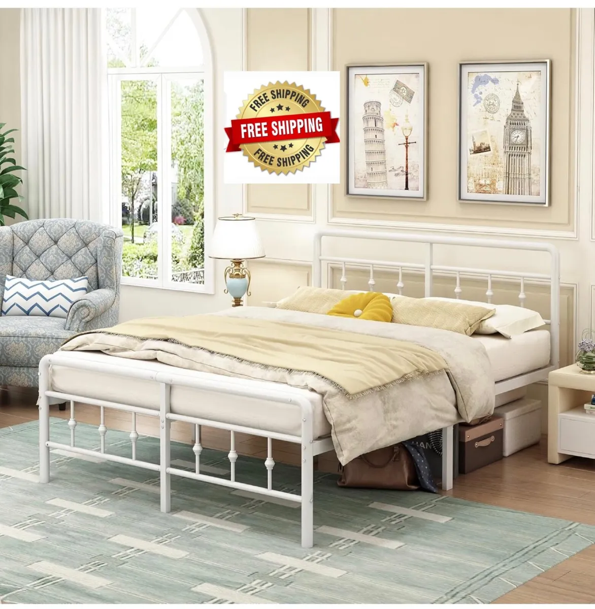Double Bed Frame with Victorian Headboard - Image 1