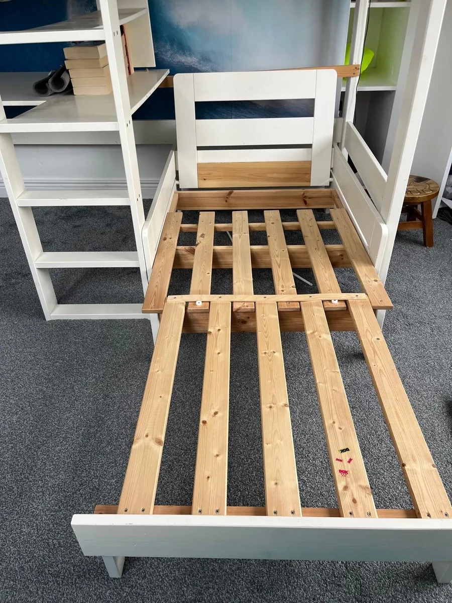 Wooden Single bed with desk and pull out bed - Image 2