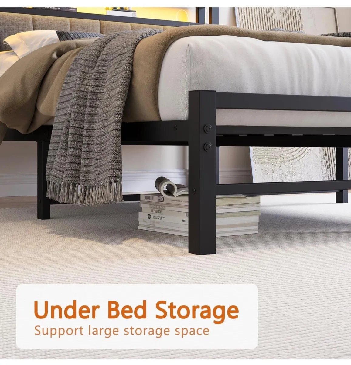 Double Bed Frame with Storage and LED Lights,4ft6 - Image 3