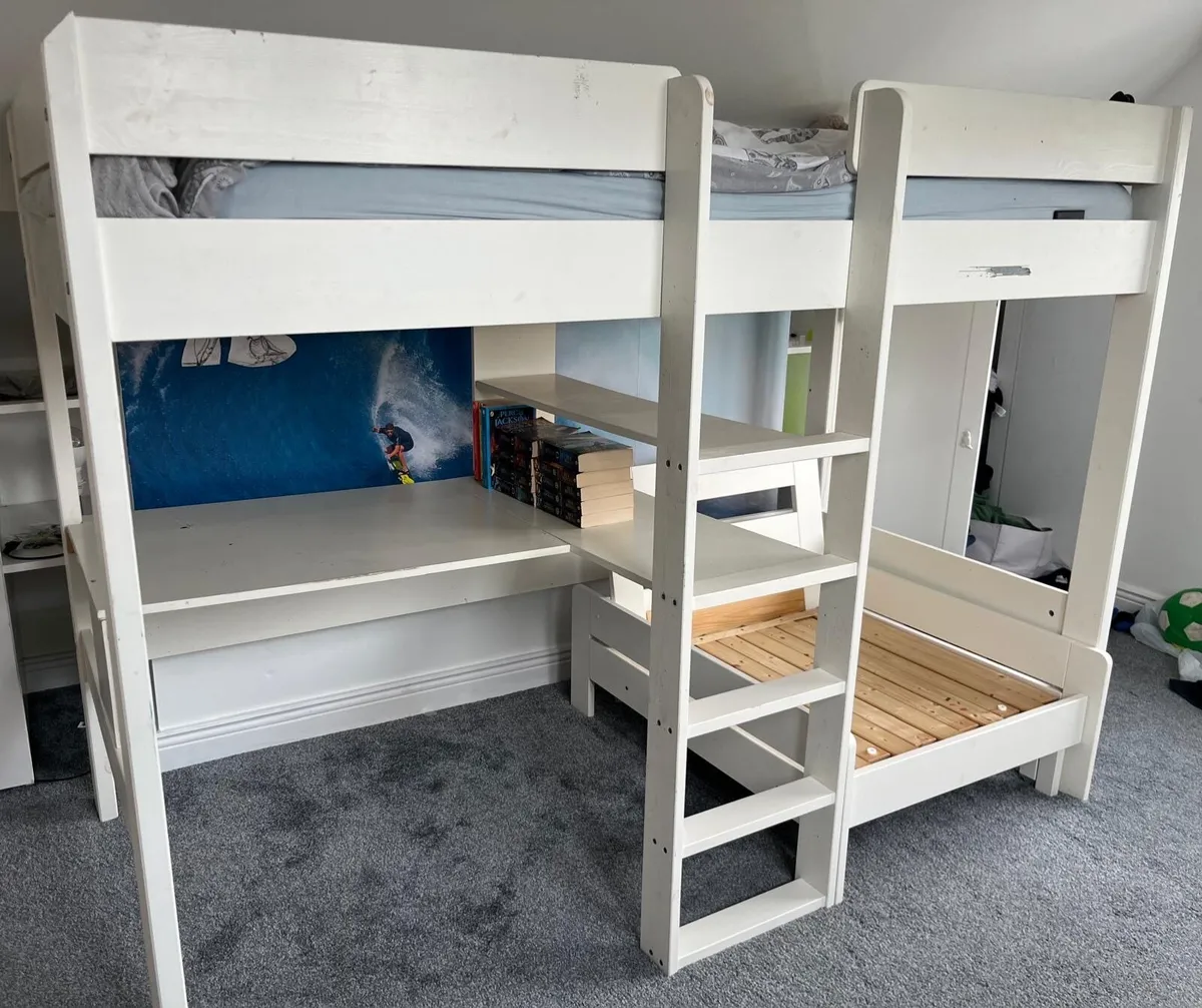 Wooden Single bed with desk and pull out bed - Image 1