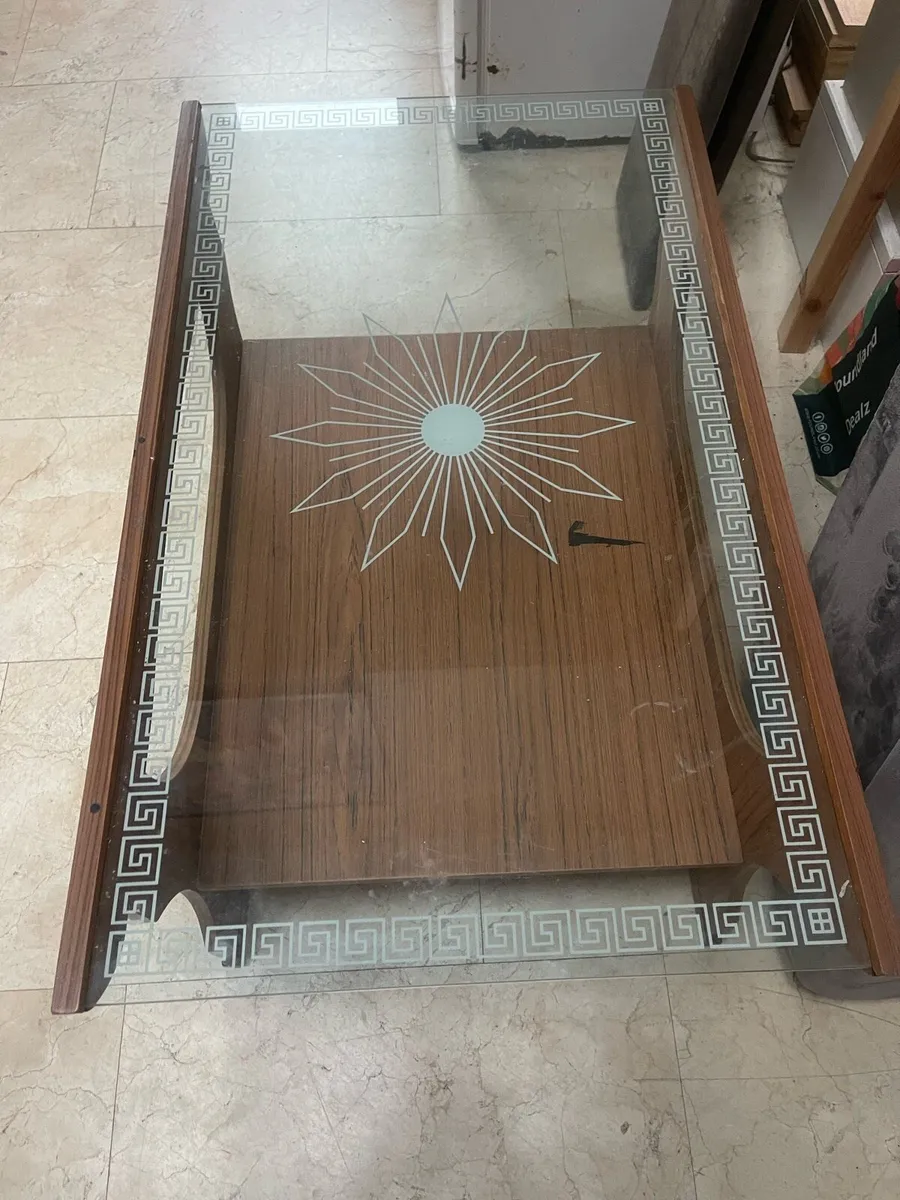 Lovely Glass Topped Wooden Coffee Table - Image 2