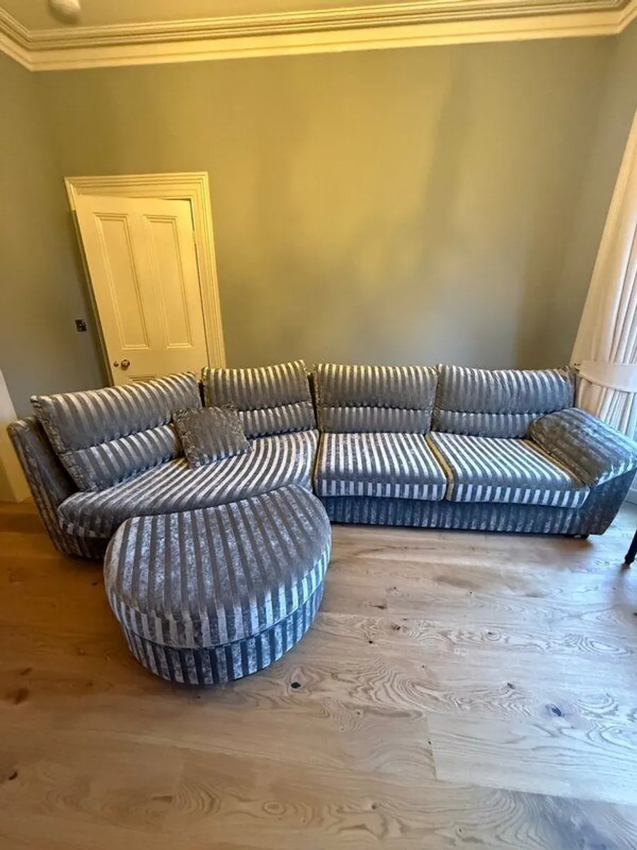 Luxury Bespoke Curved  Sofa & Matching Footstool - Image 1