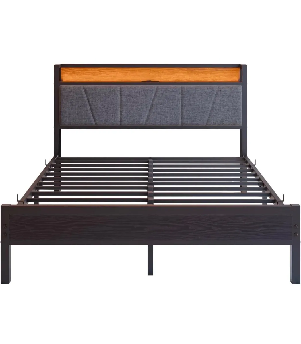 Double Bed Frame with Storage Headboard,Charging S - Image 3