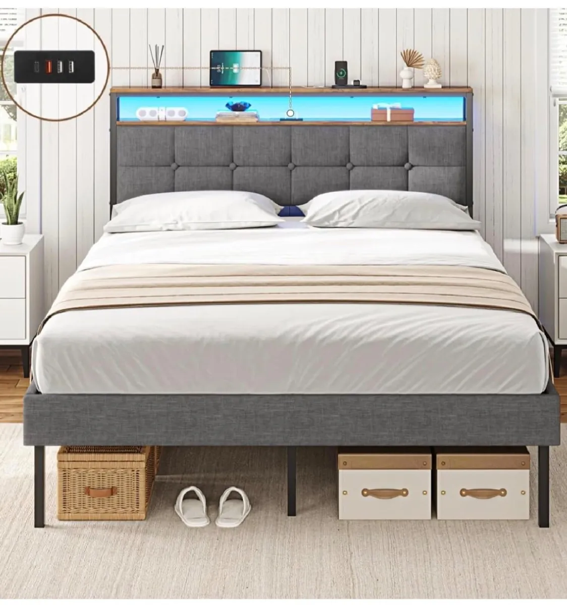4ft6 Upholstered Platform Bed Frame 135x190 With L - Image 2
