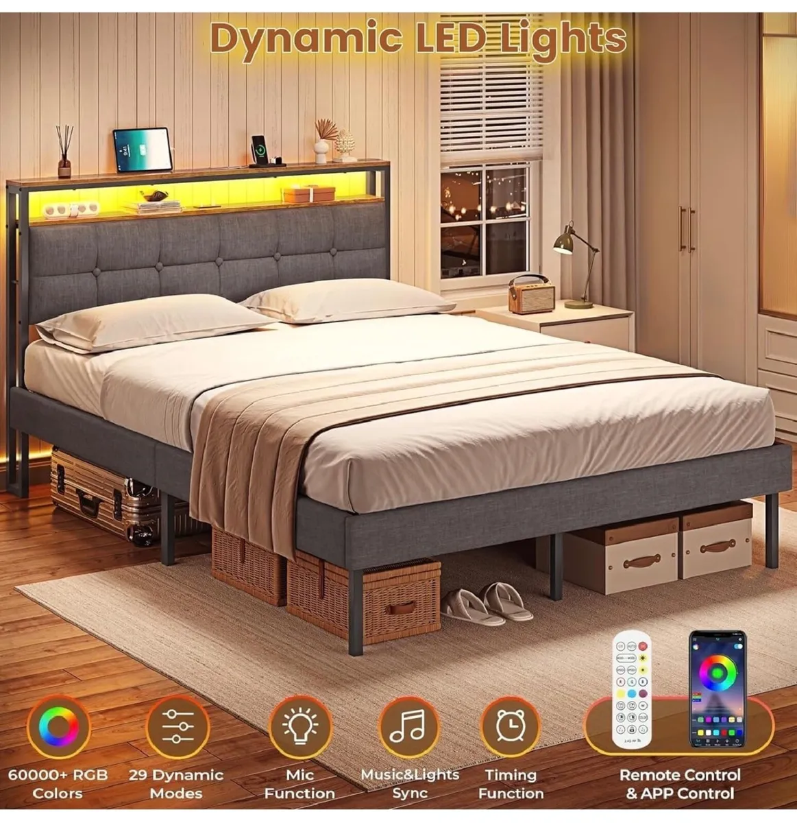 4ft6 Upholstered Platform Bed Frame 135x190 With L - Image 4