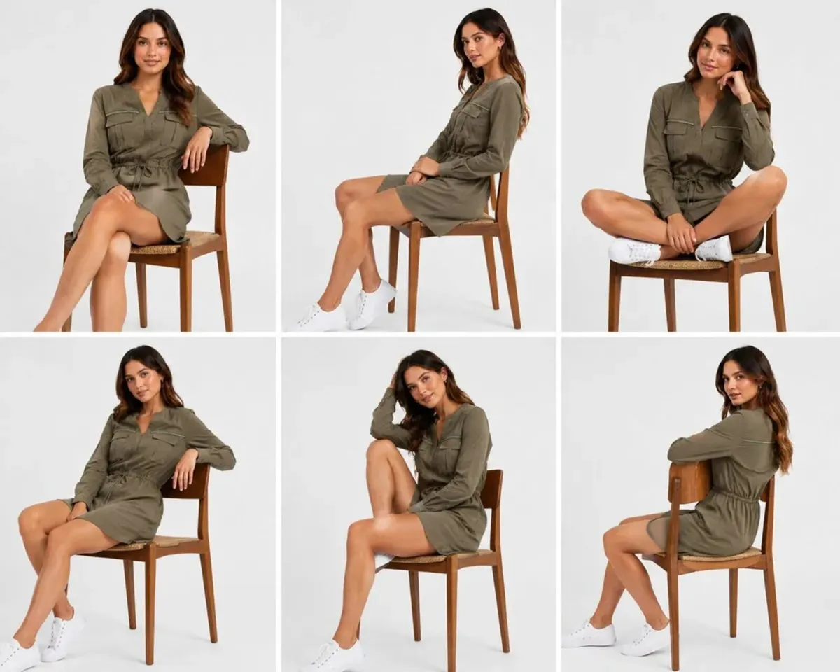 Women's Khaki Utility Shirt Dress with Drawstring - Image 1
