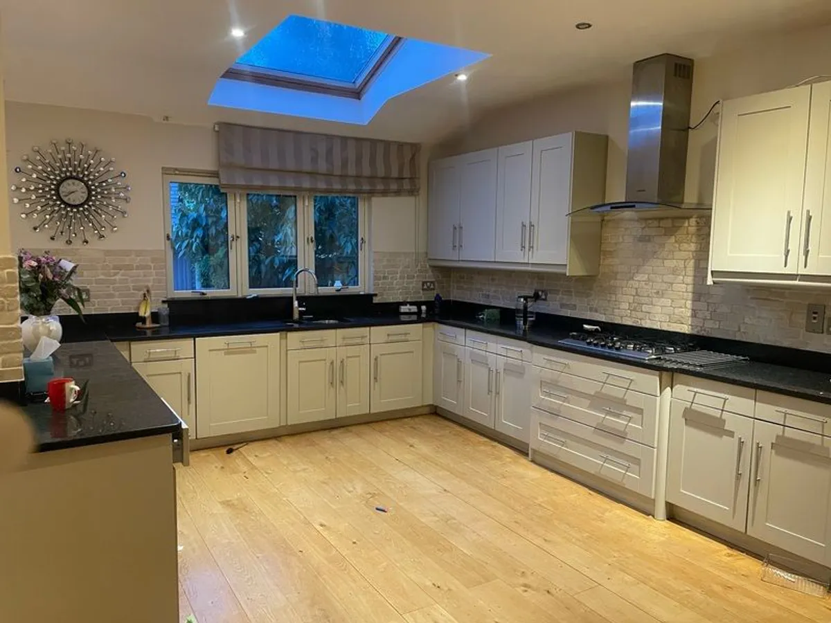 Entire kitchen Quartz work top solid wooden shaker style doors - Image 2