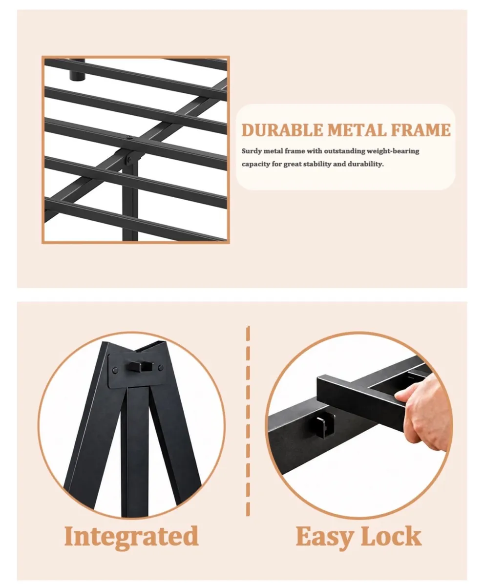 Bed Frame Double Bed Modern Style with Headboard a - Image 2