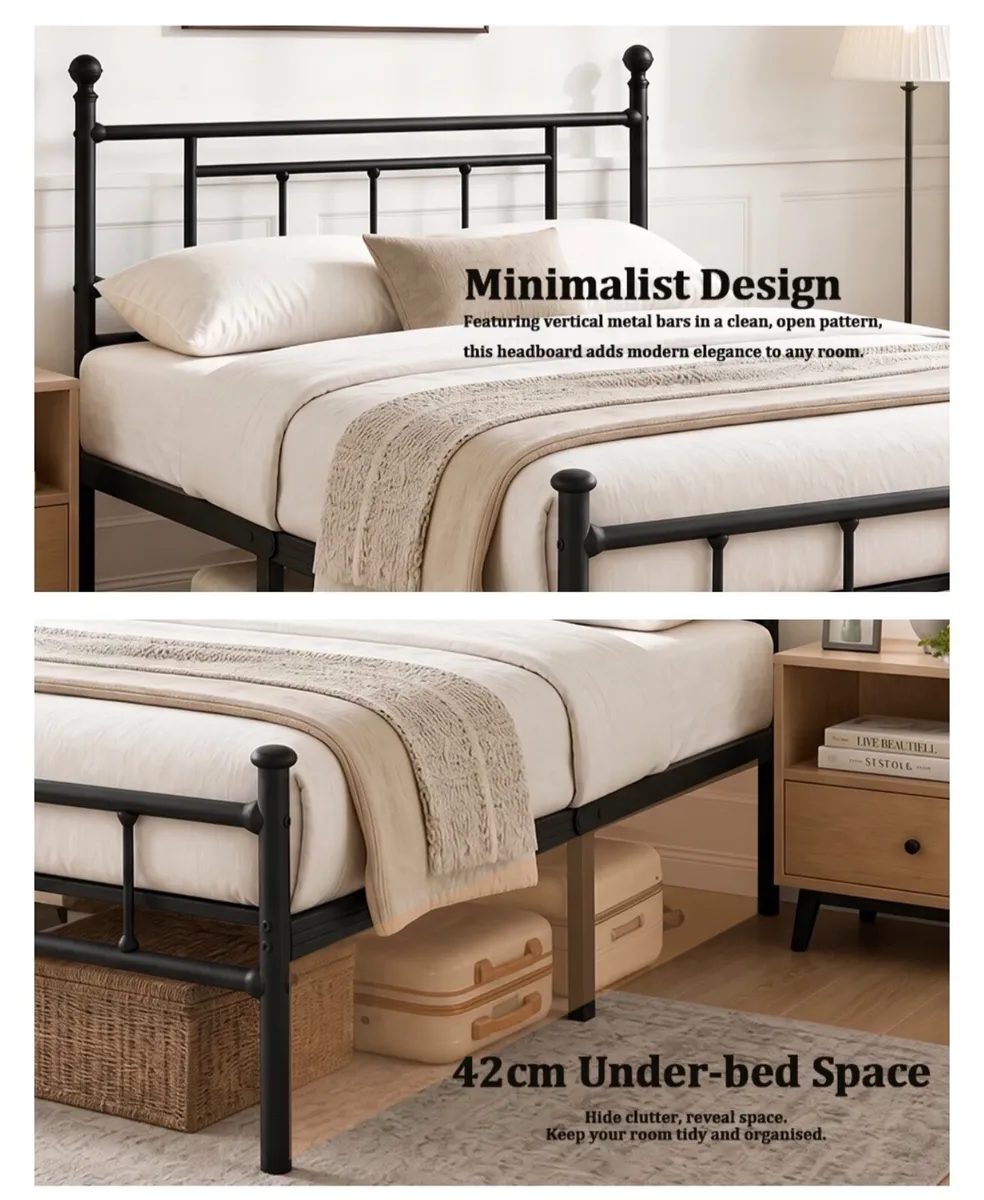 Bed Frame Double Bed Modern Style with Headboard a - Image 3