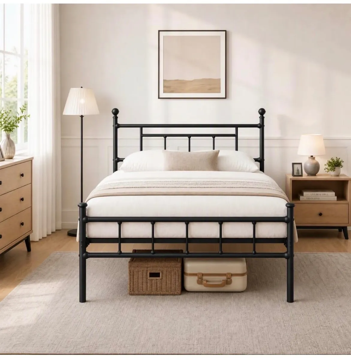 Bed Frame Double Bed Modern Style with Headboard a - Image 4