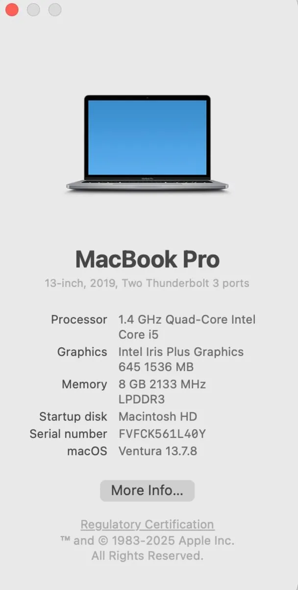 Apple MacBook Pro 13” 2019 – i5 / 8GB / 128GB SSD