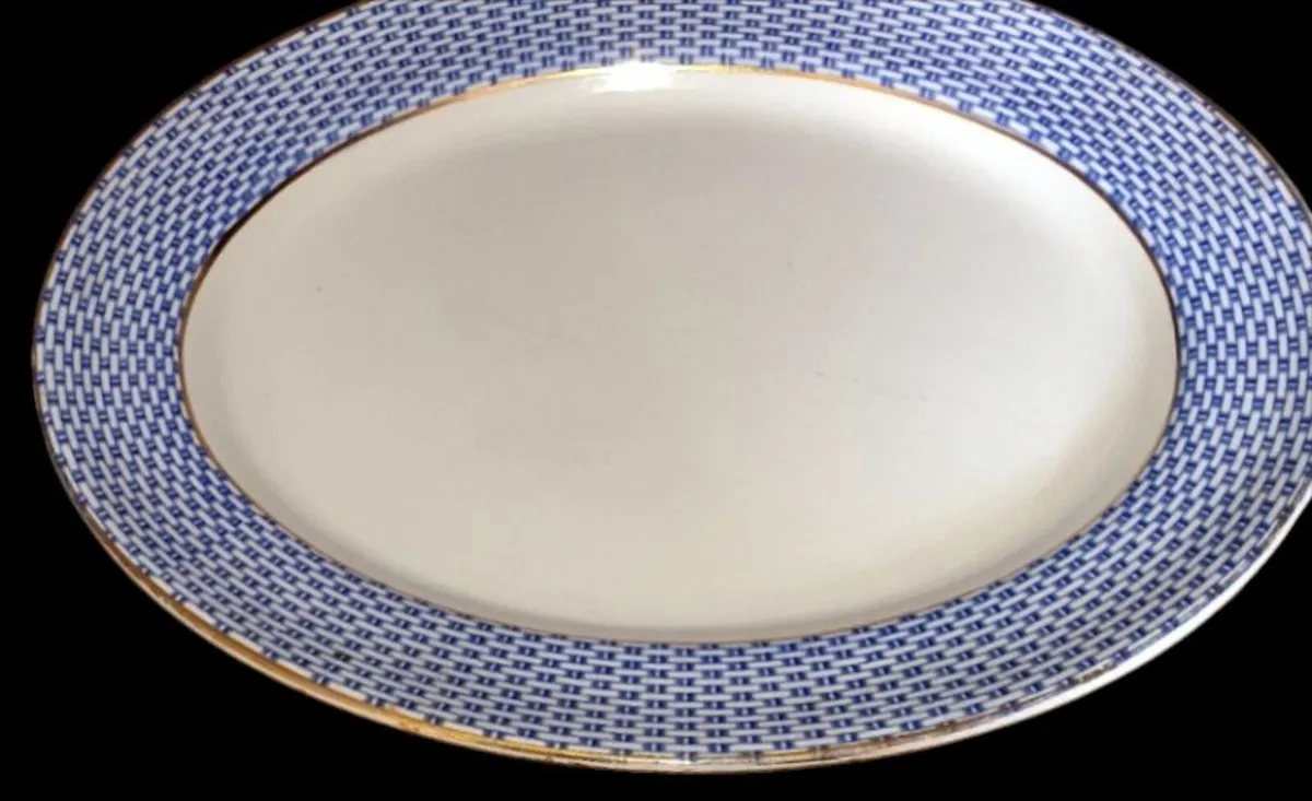 Antique Soho Pottery "Montauban" Blue Basket-Weave - Image 2