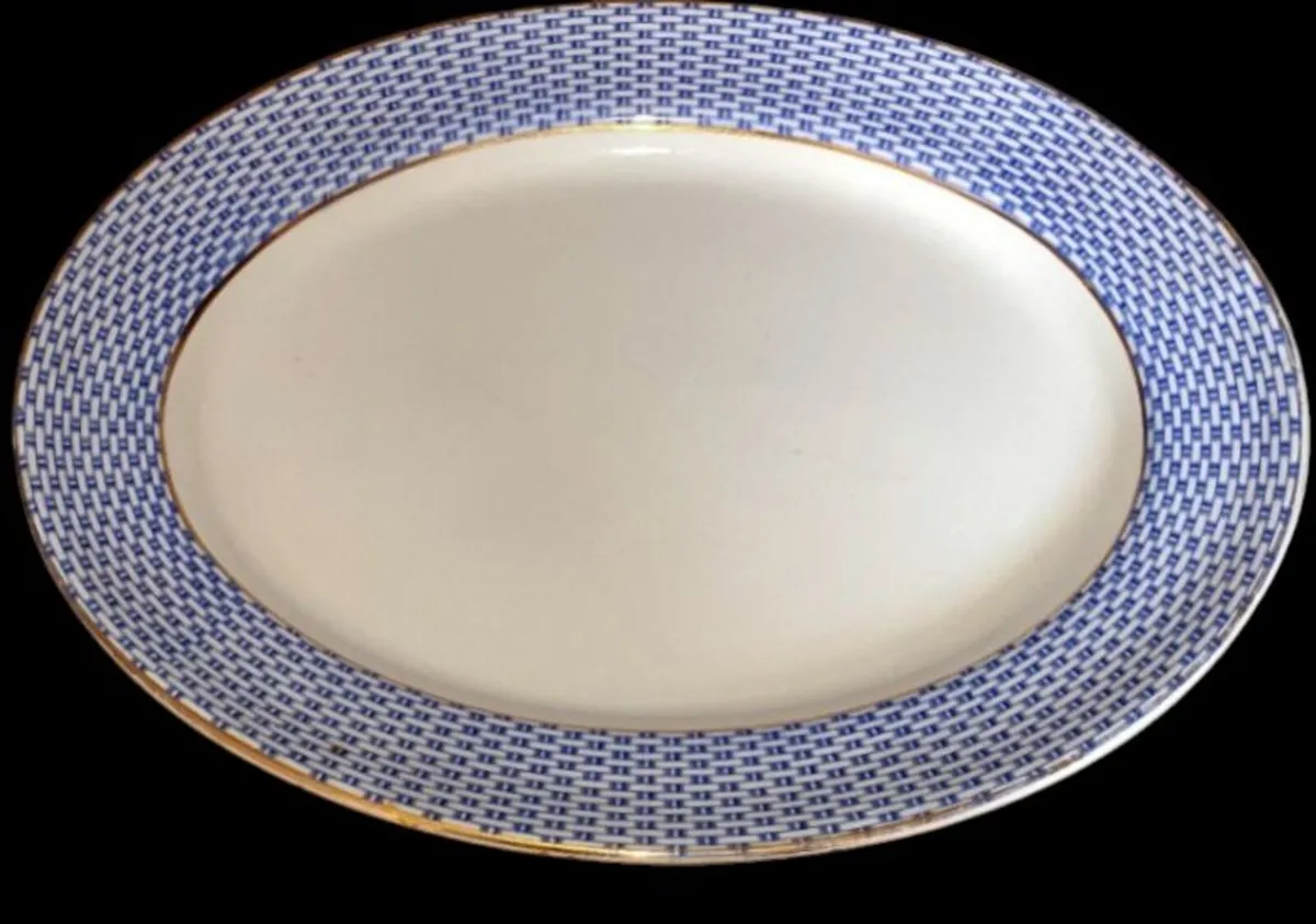 Antique Soho Pottery "Montauban" Blue Basket-Weave - Image 4