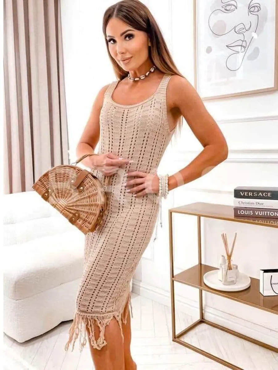 Boho Knitted Dress With Fringes 6-12 - Image 3
