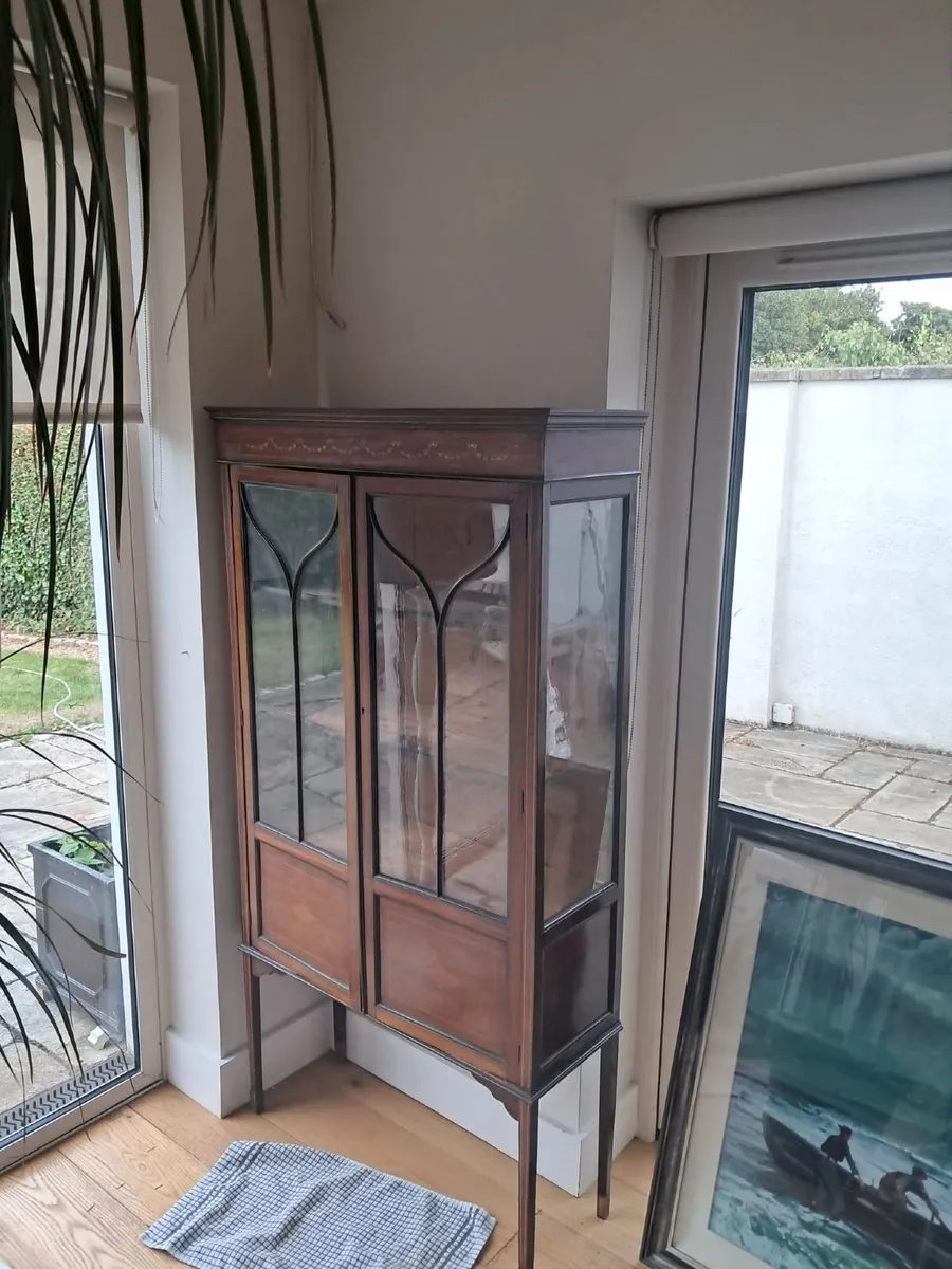 Edwardian inlaid tall display cabinet - Image 1