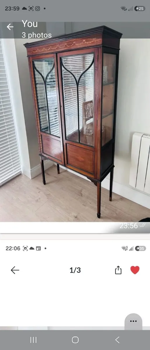Edwardian inlaid tall display cabinet - Image 2