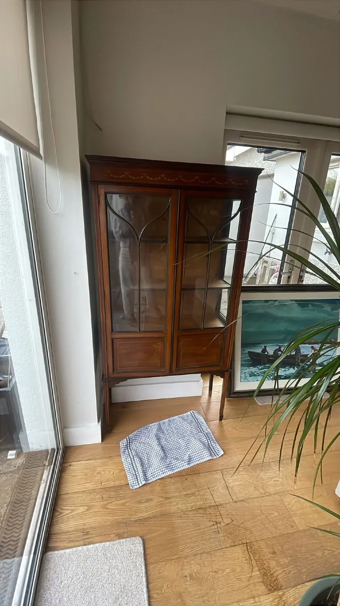 Edwardian inlaid tall display cabinet - Image 3