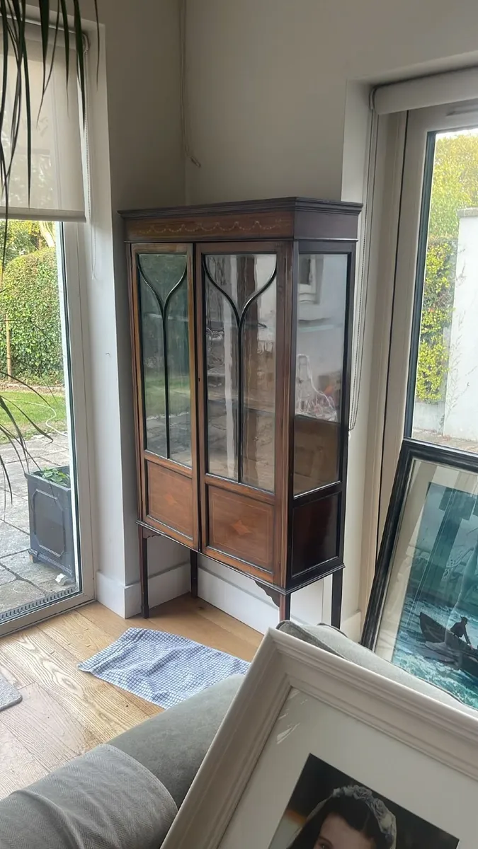 Edwardian inlaid tall display cabinet - Image 4