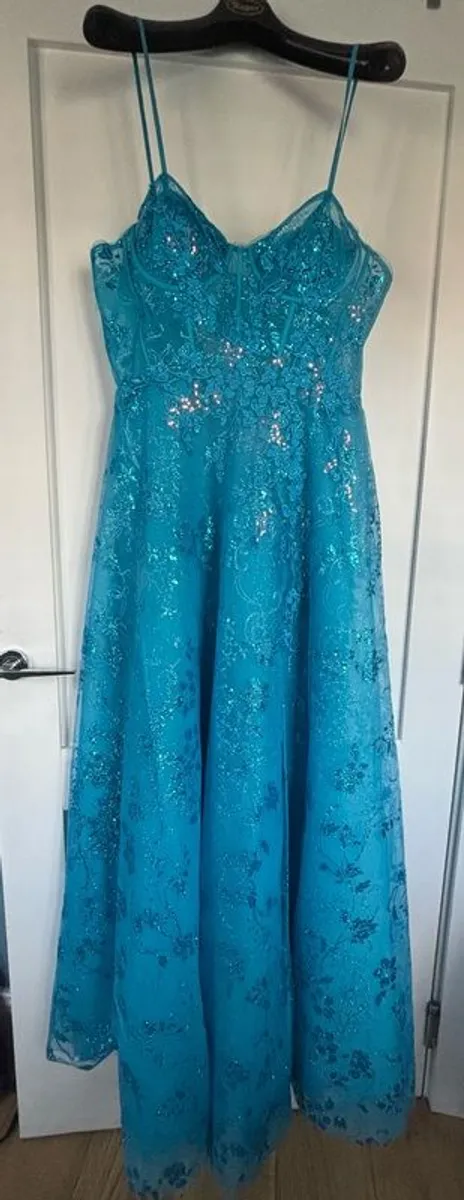 Stunning Blue Debs Dress (strapless or with straps) with sparkle) - Image 3
