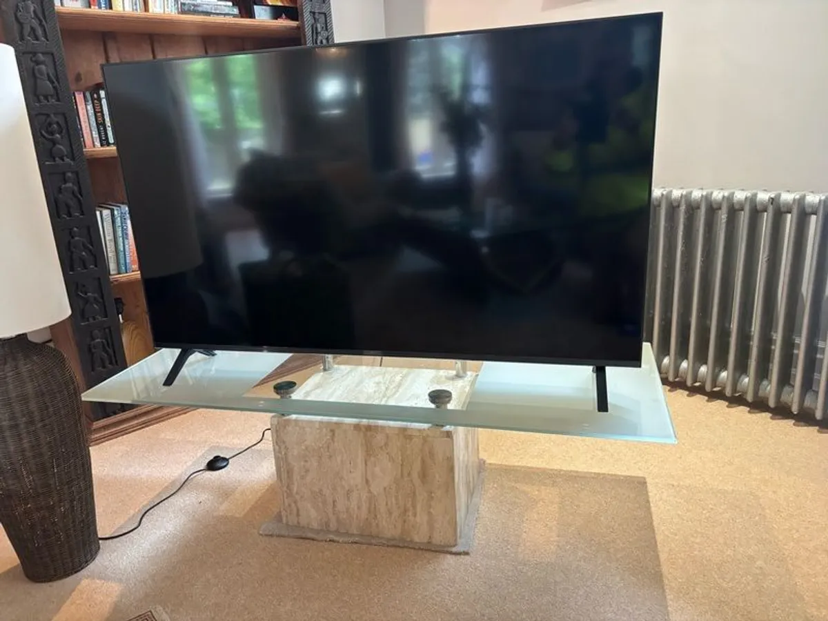 Impressive 4 table Travertine Glass table set for sale. Very little use and in pristine condition. Would look impressive in any home. Brought in from Marbella. - Image 1