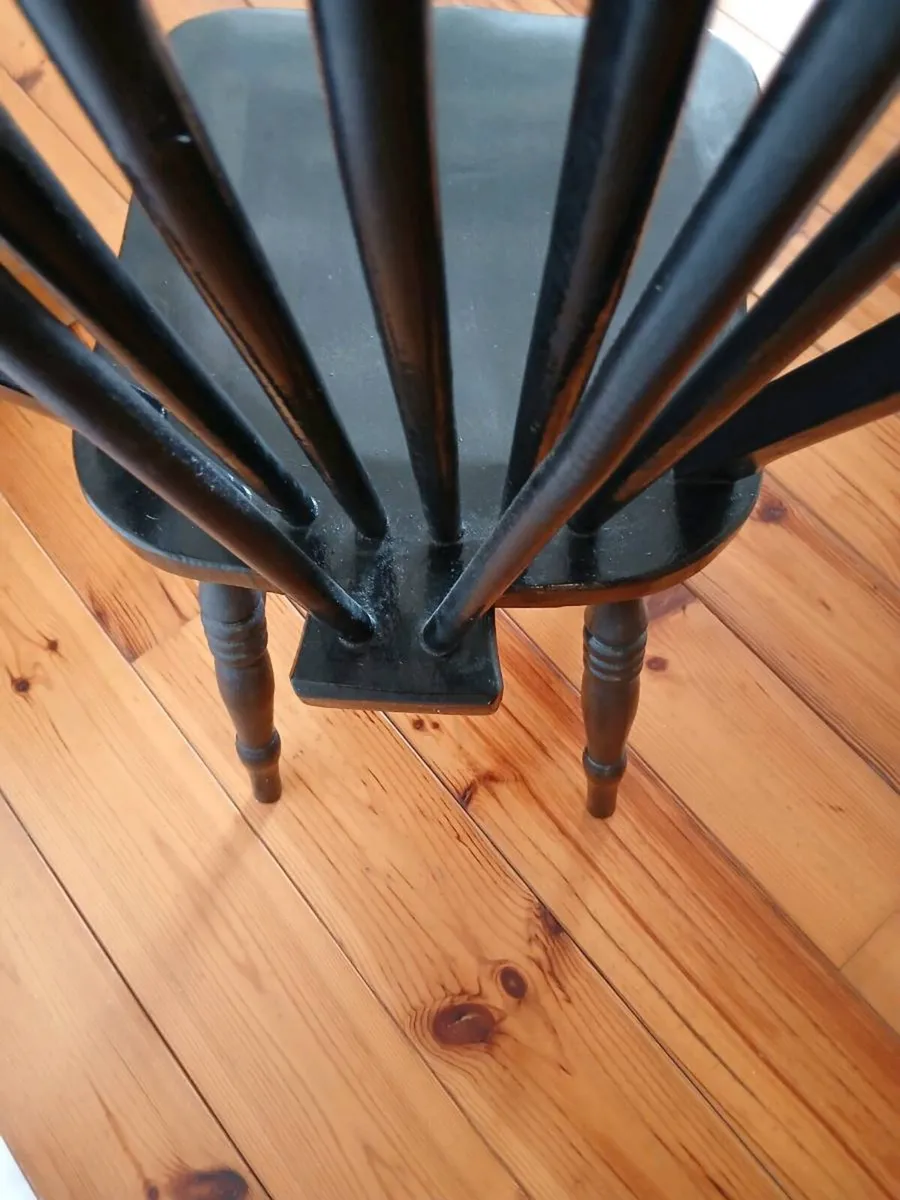 Hand-Painted  BlackSolid Wood Windsor Dining Chair - Image 4