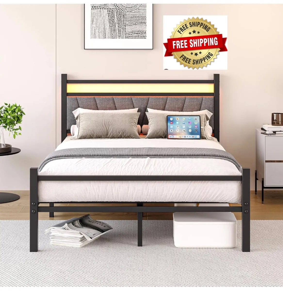 4FT6  Double Bed Frame with Storage Headboard - Image 1