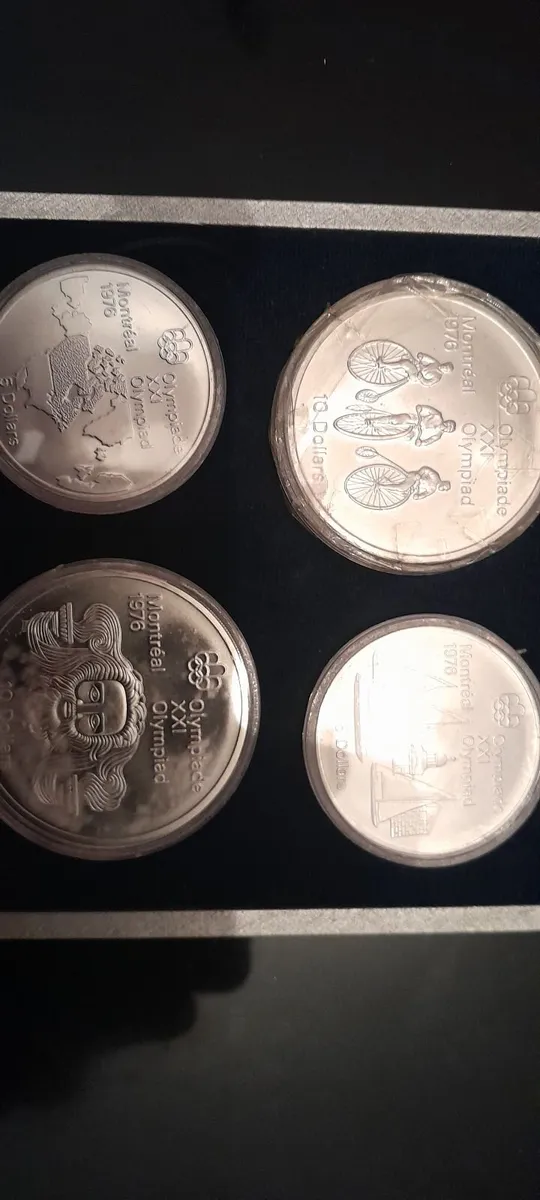 3x 1976 Olympics Silver Coins Display boxes - Image 1