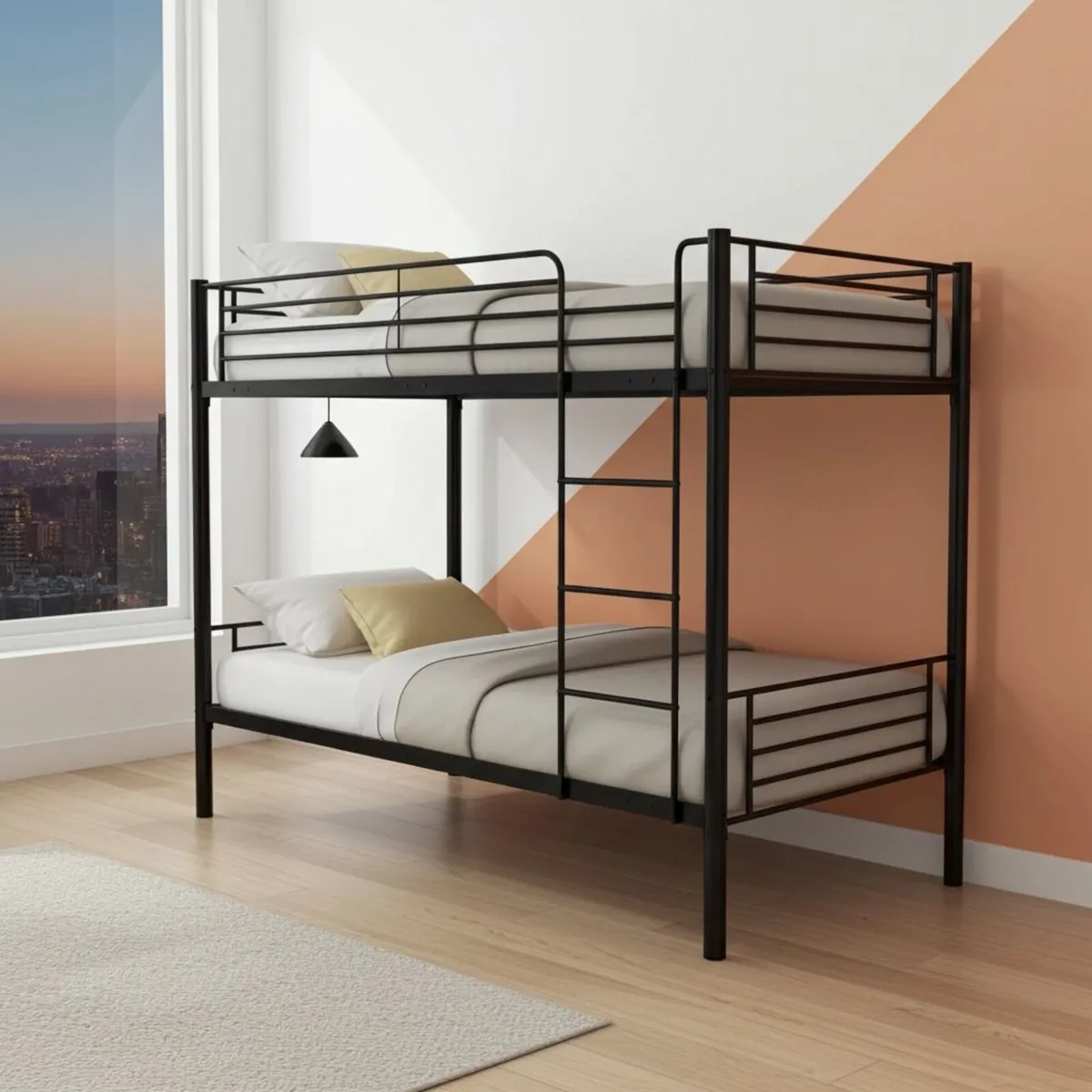 Metal Single Bunk Bed Frame- Black - Free Deliver - Image 1
