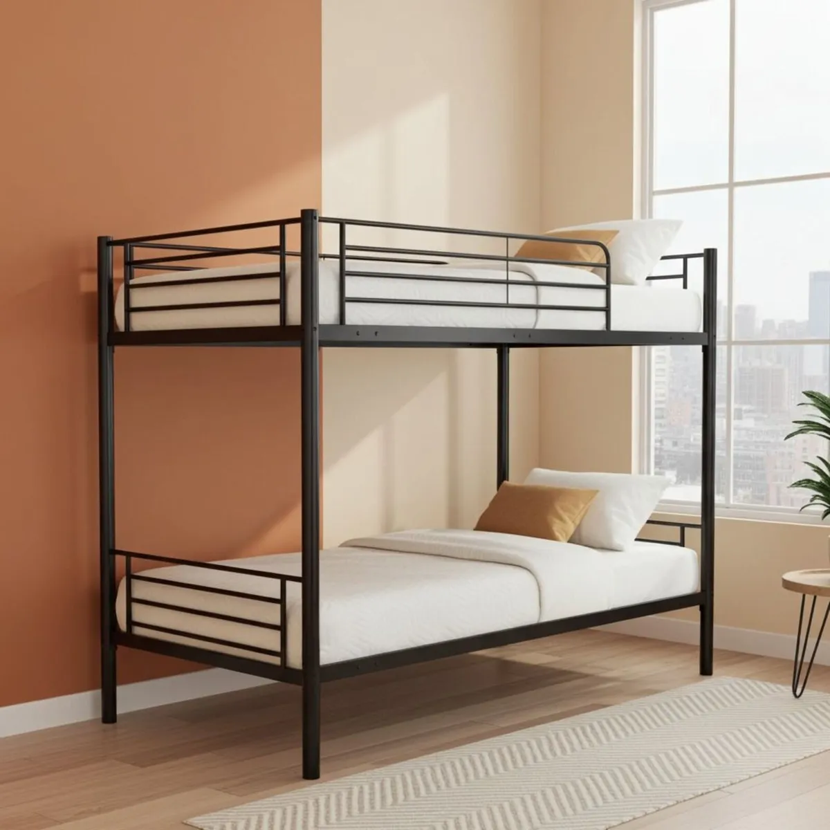 Metal Single Bunk Bed Frame- Black - Free Deliver - Image 1
