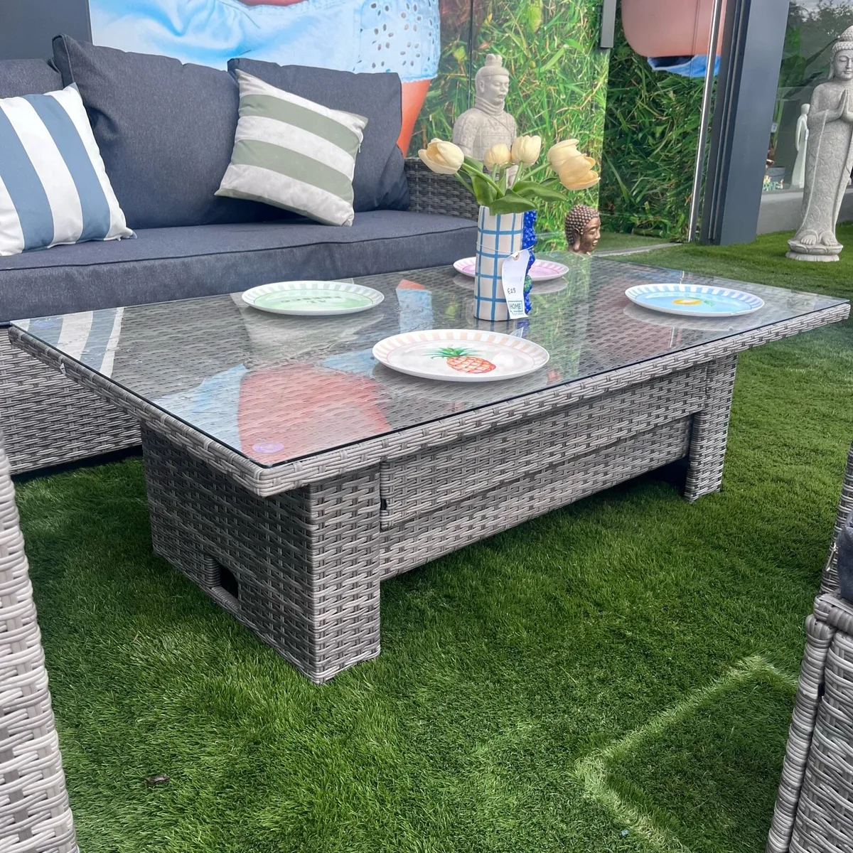 8 Seater Rattan Dining Set with Rising Table - Image 3