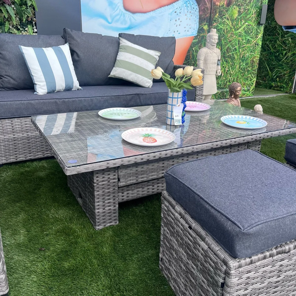 8 Seater Rattan Dining Set with Rising Table - Image 2