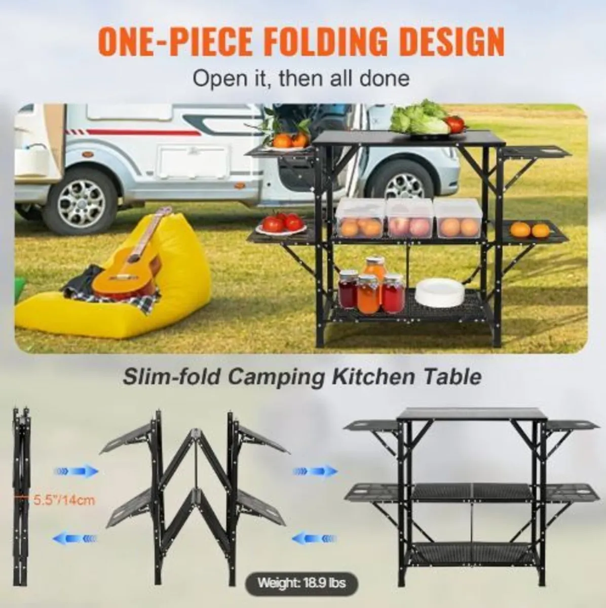 Camping Kitchen Table, One-piece Folding - Image 3