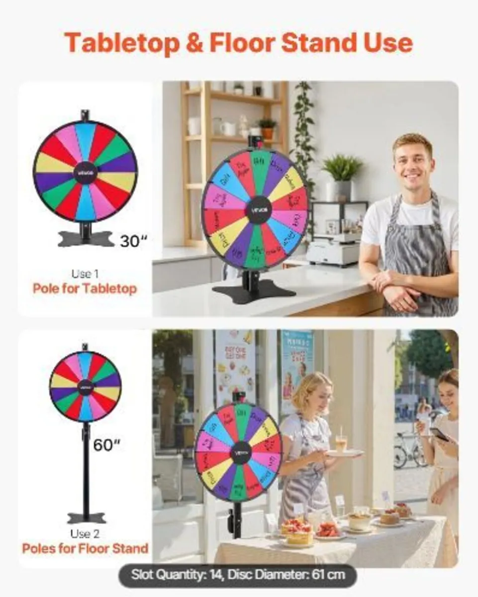 610 mm Spinning Prize Wheel, 14 Slots - Image 3