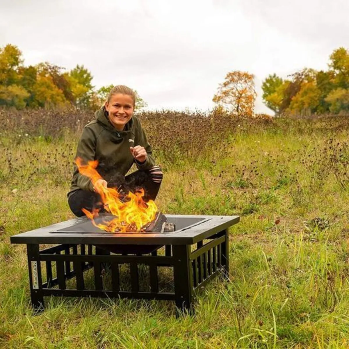 Outdoor Fire Bowl with Spark Guard & Grill Grate - Image 2