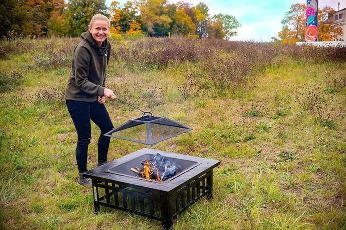 Outdoor Fire Bowl with Spark Guard & Grill Grate - Image 3
