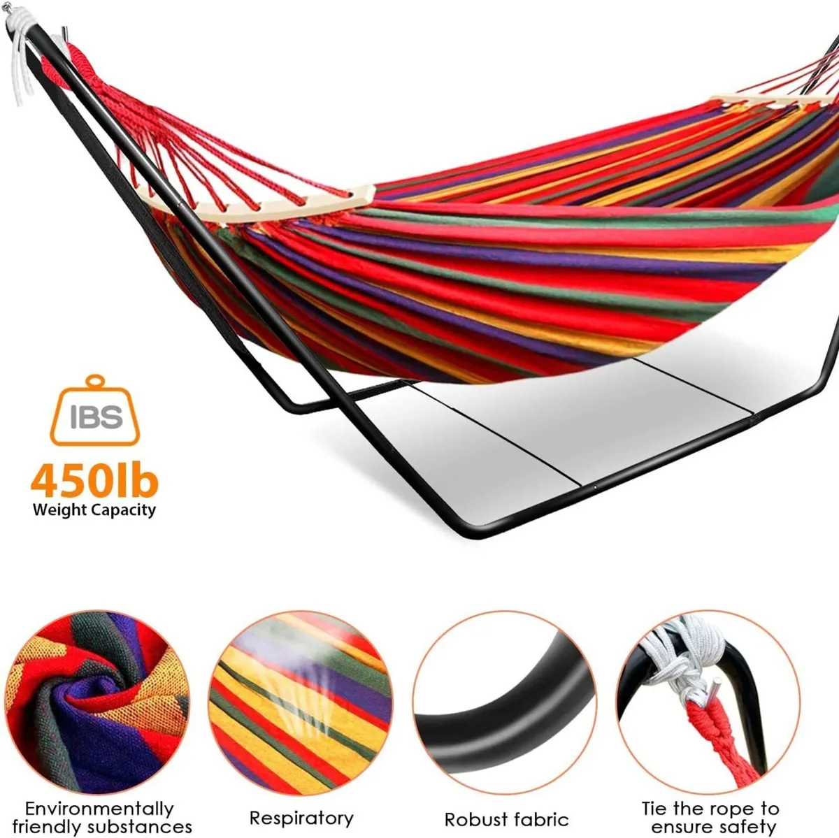 Double Cotton Hammock with Stand - Image 2