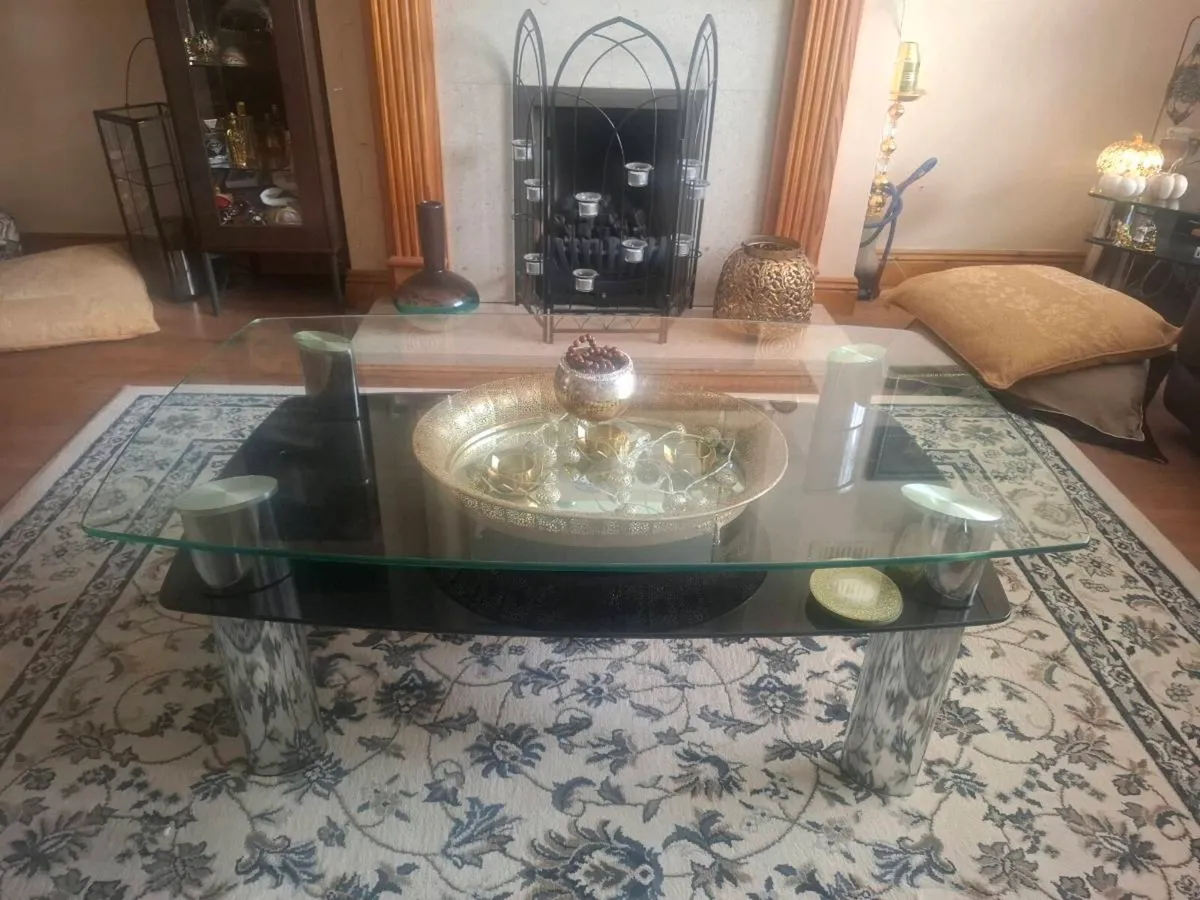 A 2 Tier Glass Coffee Table & Side Table - Image 3