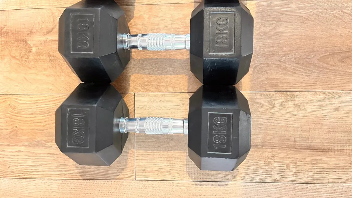 Pair of 18kg Hex Dumbbells