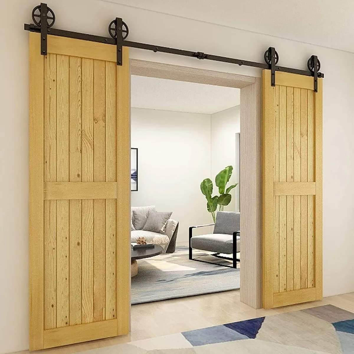 10FT Double Sliding Barn Door Hardware Kit - Image 2